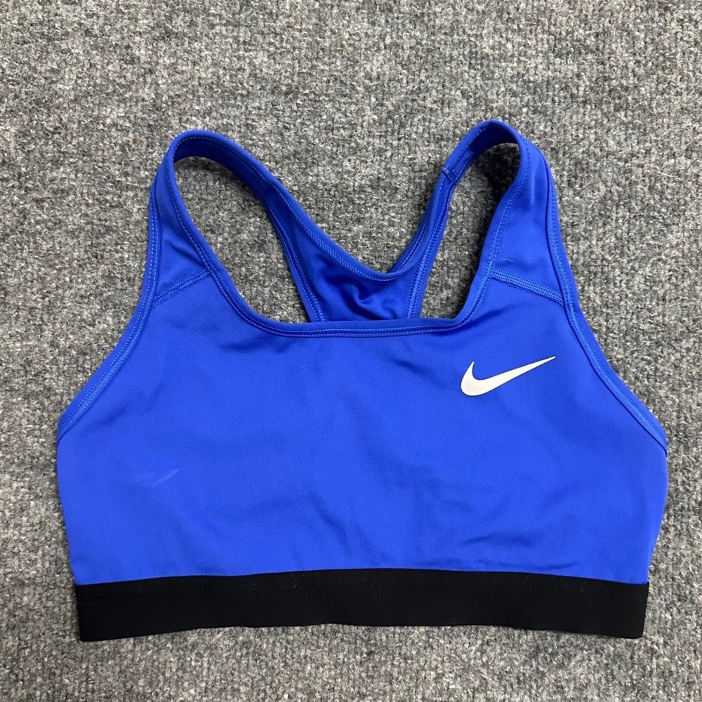 Nike Sports Bra Womens Size S Blue Racerback Compression Athletic Swoosh Logo